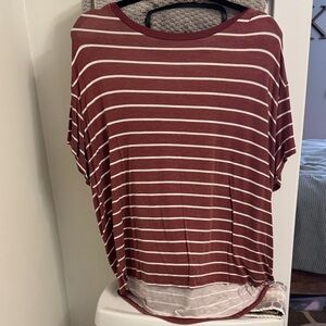 Maurices Burgundy and White Striped Tee